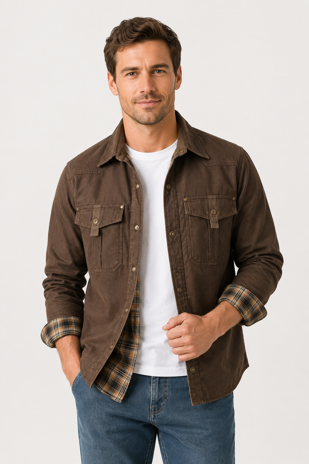NOMU | Men's Utility Jacket Shirt – Button-Up Long Sleeve Casual Overshirt