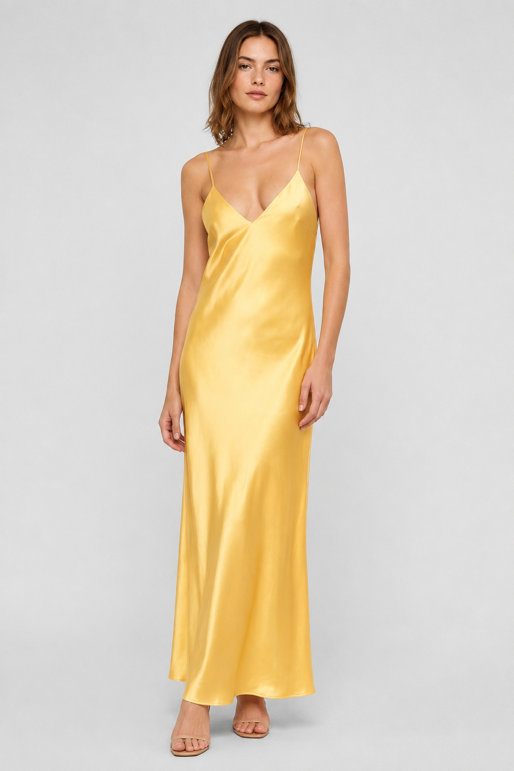 NOMU | Women's Satin Slip Maxi Dress – Elegant Spaghetti Strap Evening Dress