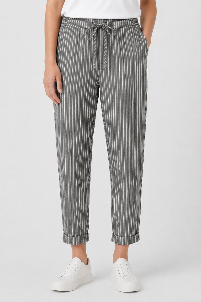NOMU | Women's Striped Drawstring Pants – Relaxed Fit Casual Ankle Trousers