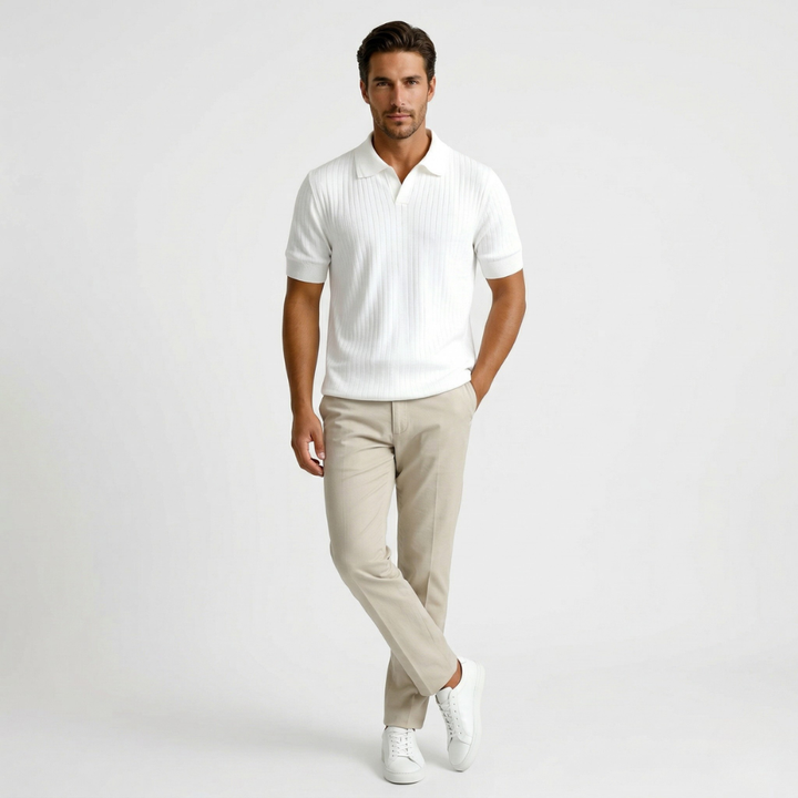NOMU | Men’s Ribbed Knit Short Sleeve Polo Shirt