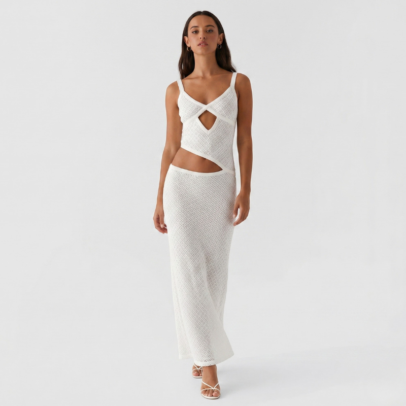 NOMU | Women's Cut-Out Maxi Dress – Sleeveless Crisscross Knit Bodycon Design