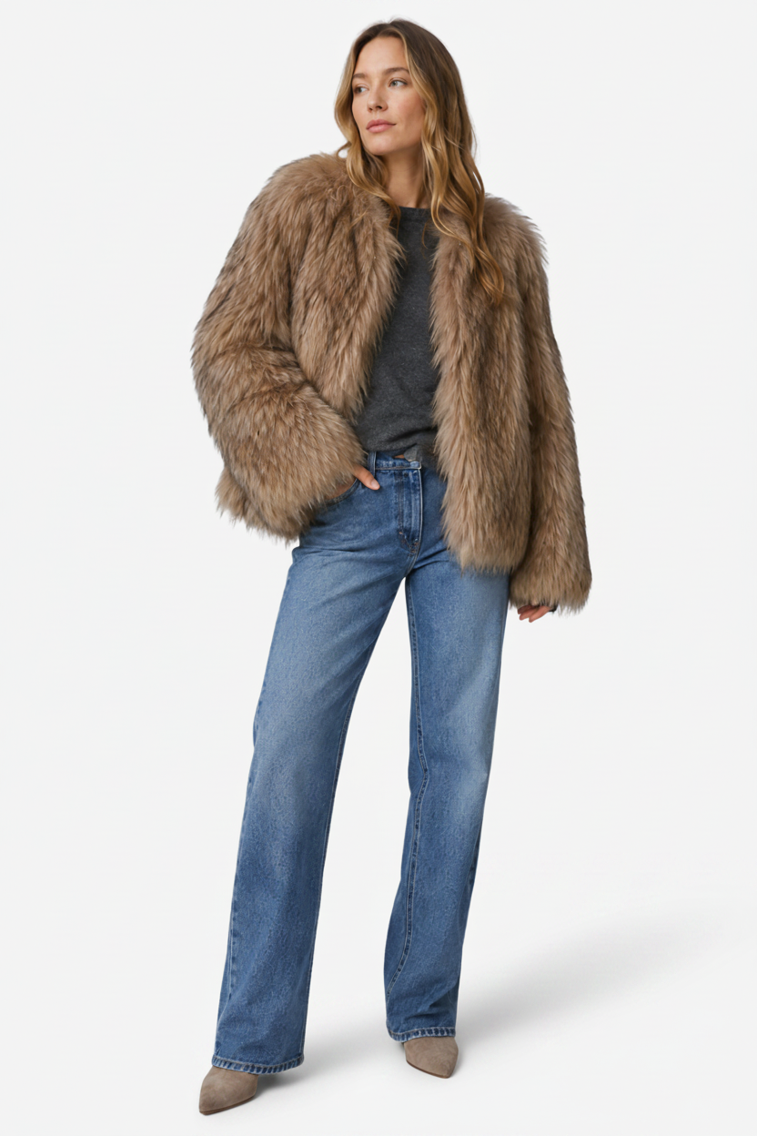 NOMU | Women's Faux Fur Jacket – Plush Texture Relaxed Winter Design