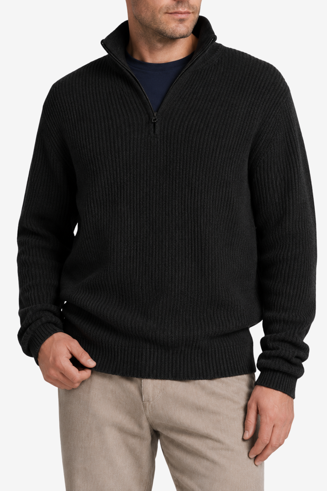 NOMU | Men's Quarter Zip Sweater – Ribbed Knit Stand Collar Long Sleeve Design
