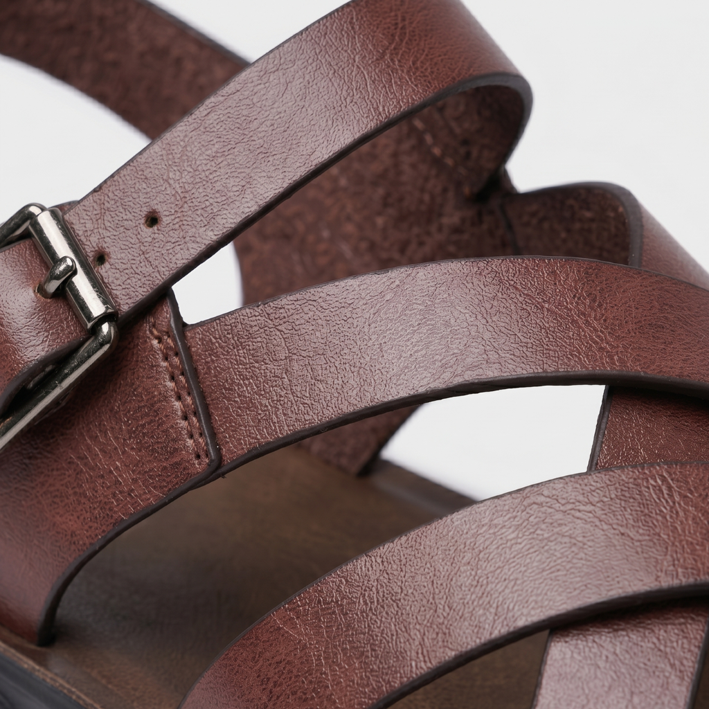 NOMU | Men's Leather Slide Sandals – Crisscross Straps with Adjustable Buckle