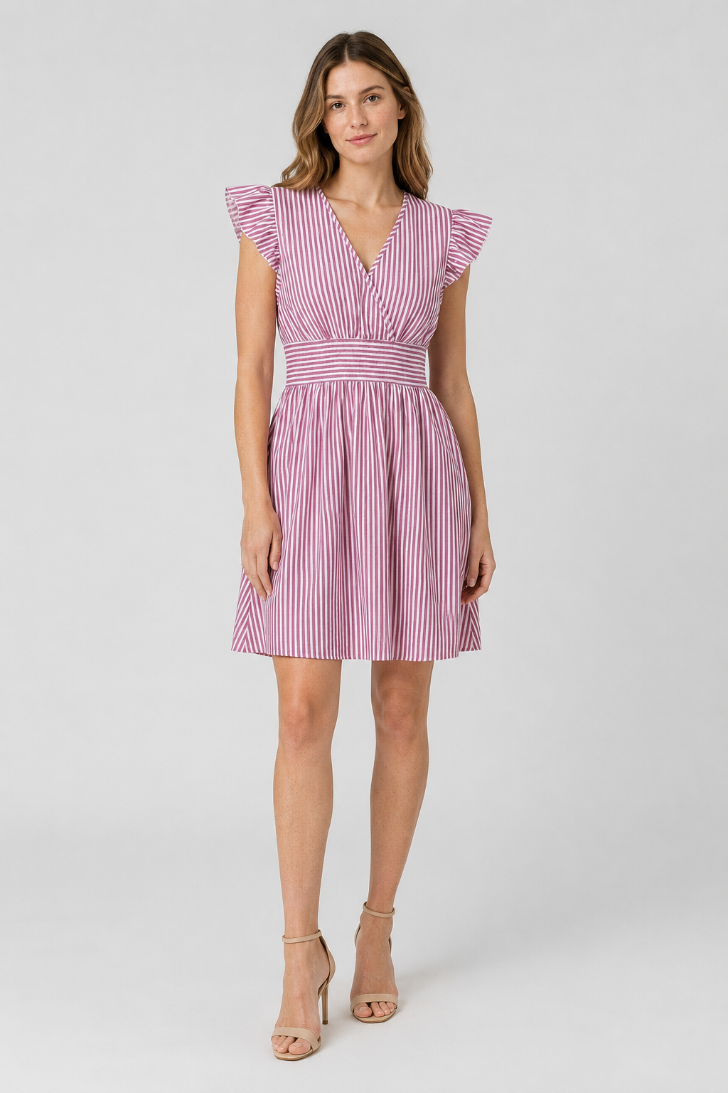NOMU | Women's Striped Mini Dress – Ruffle Sleeve Smocked Waist Design