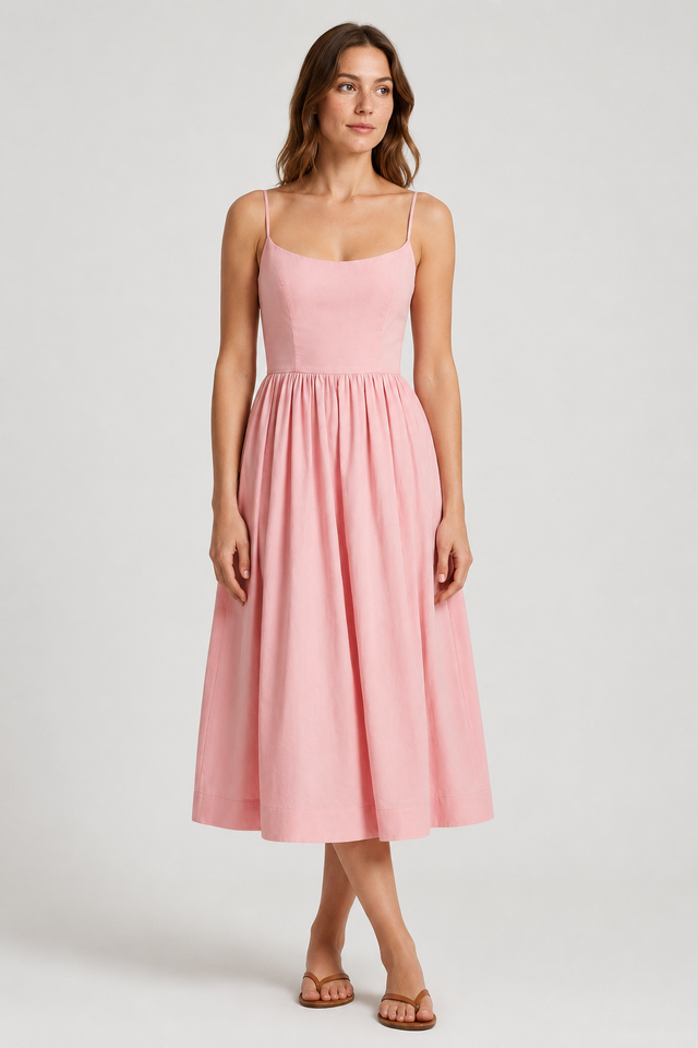 NOMU | Women's Sleeveless Square Neck Midi Dress – Elegant A-Line Casual Party Dress