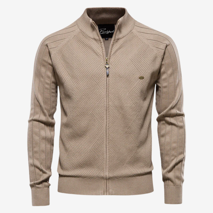 NOMU | Men's Zip-Up Knit Sweater Jacket – Textured Stand Collar Cardigan