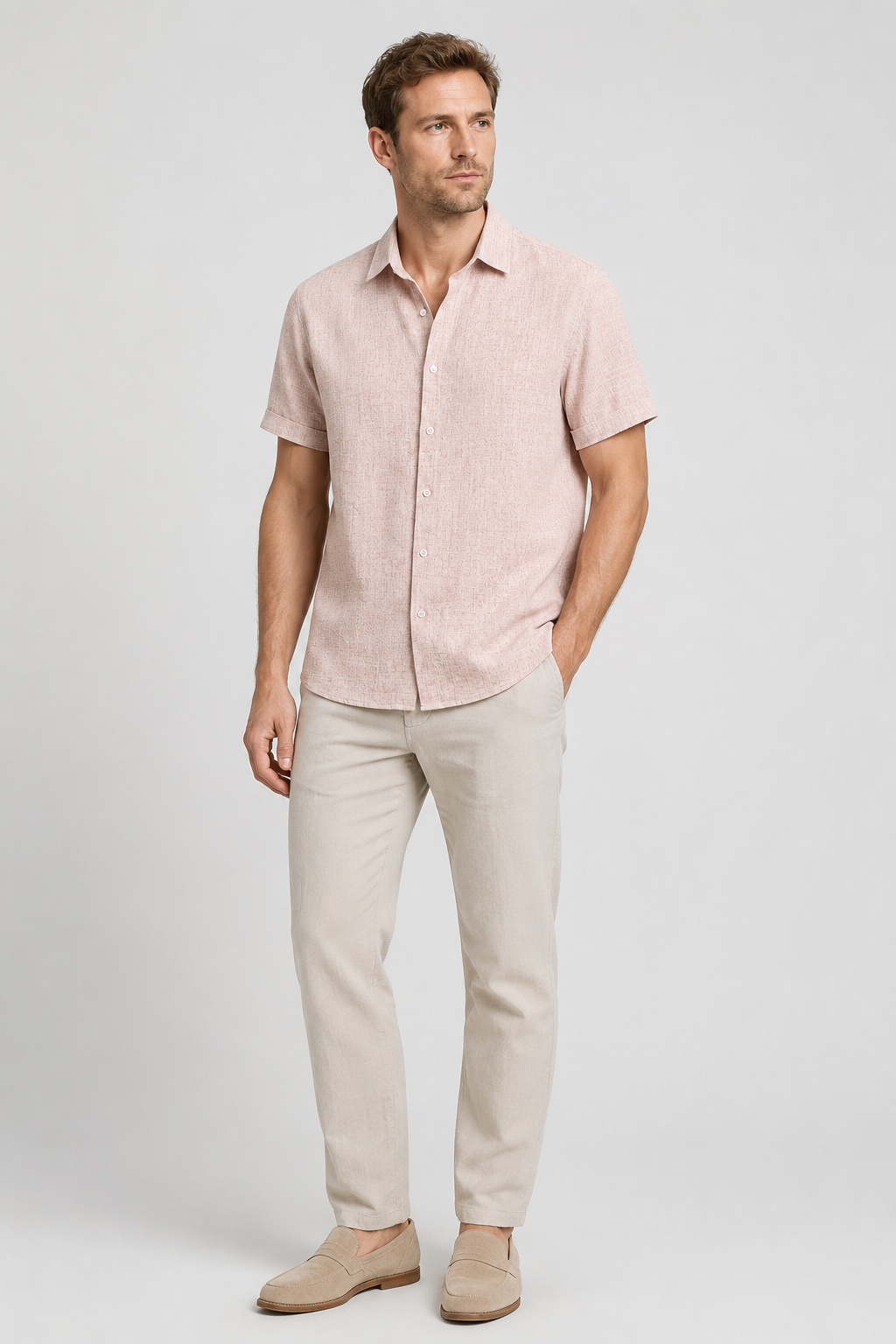 NOMU | Men's Linen Blend Shirt – Short Sleeve Casual Button Design