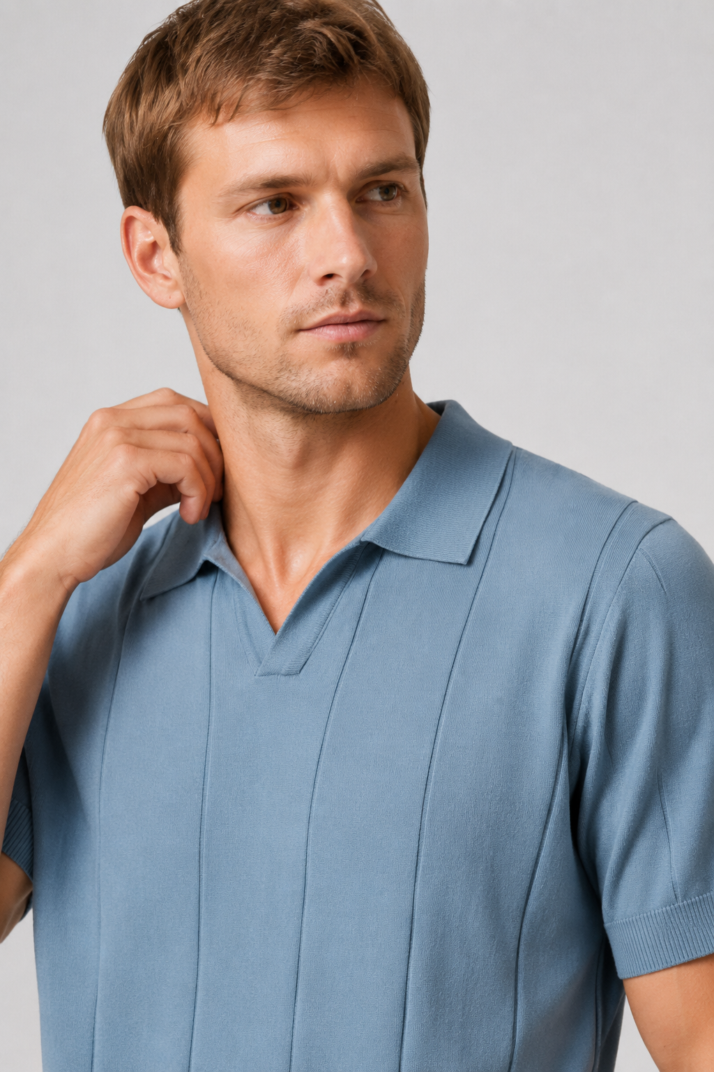 NOMU | Men's Knit Polo Shirt – Vertical Ribbed Casual Design