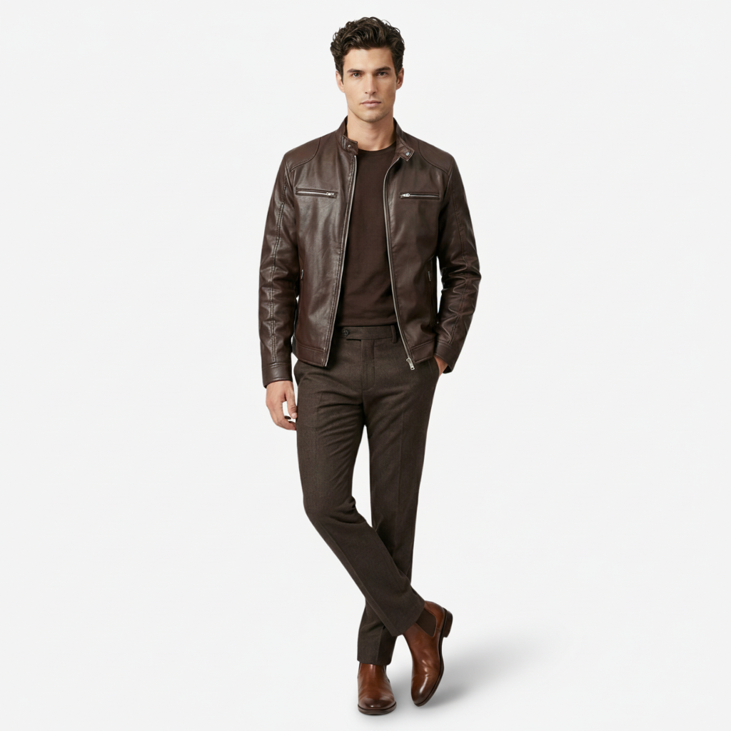 NOMU | Men's Classic Faux Leather Jacket – Minimalist Zip-Up Biker Outerwear