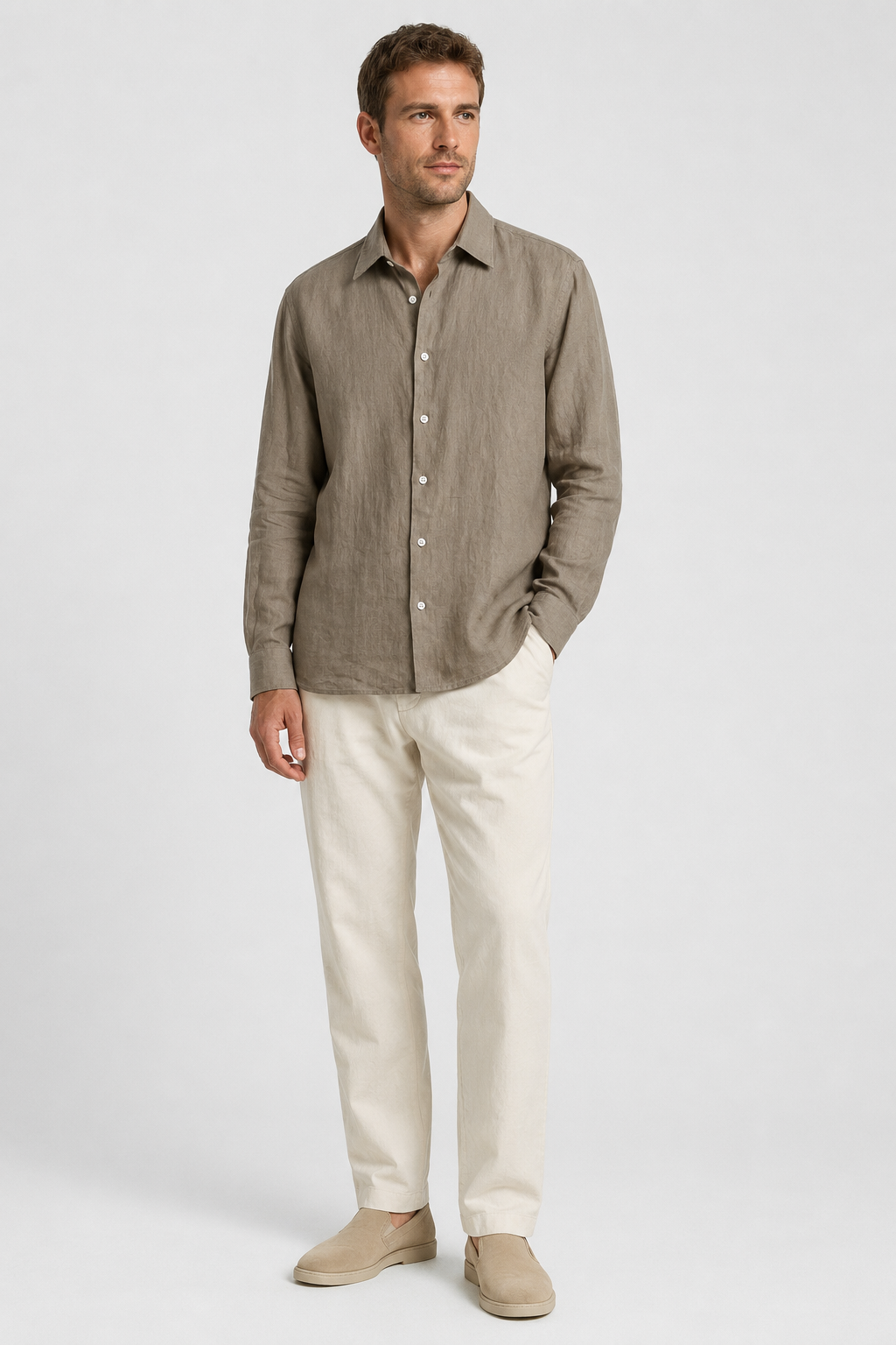 NOMU | Men's Linen Button Up Shirt – Lightweight Long Sleeve Casual Design