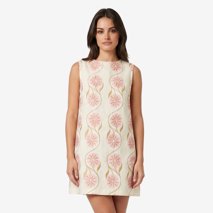 NOMU | Women's Printed Mini Dress – Sleeveless Crew Neck Shift Design