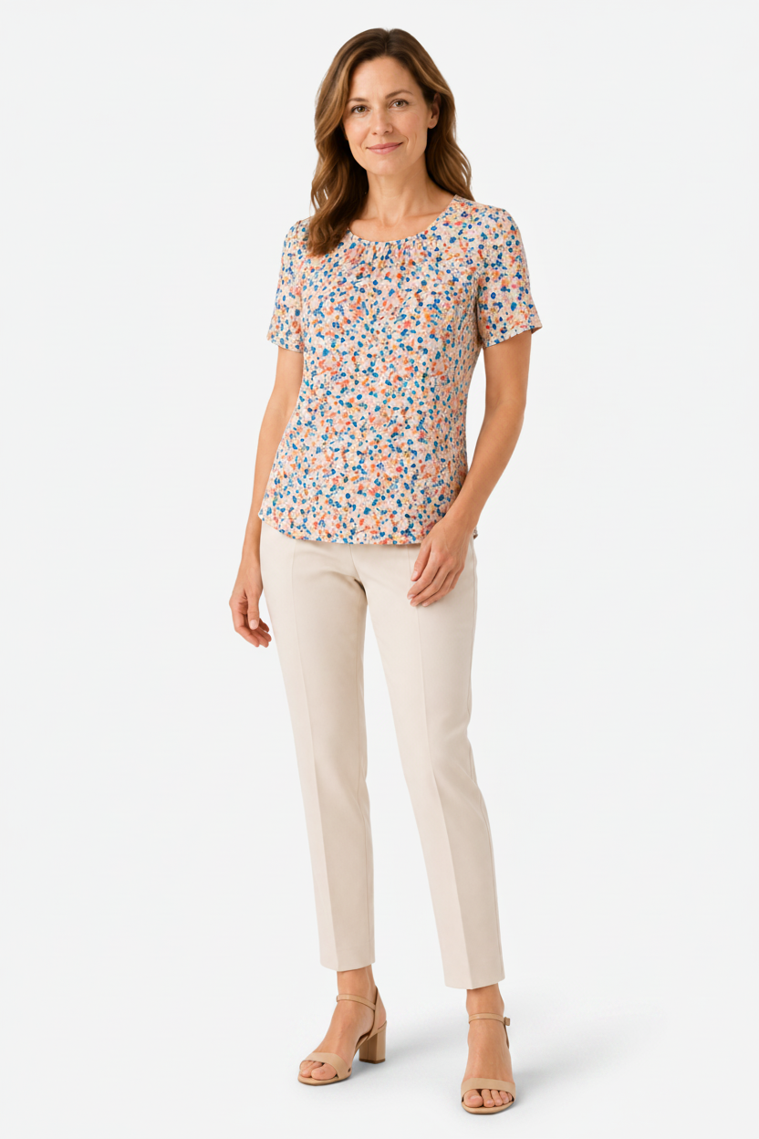 NOMU | Women’s Pleated Front Short Sleeve Blouse