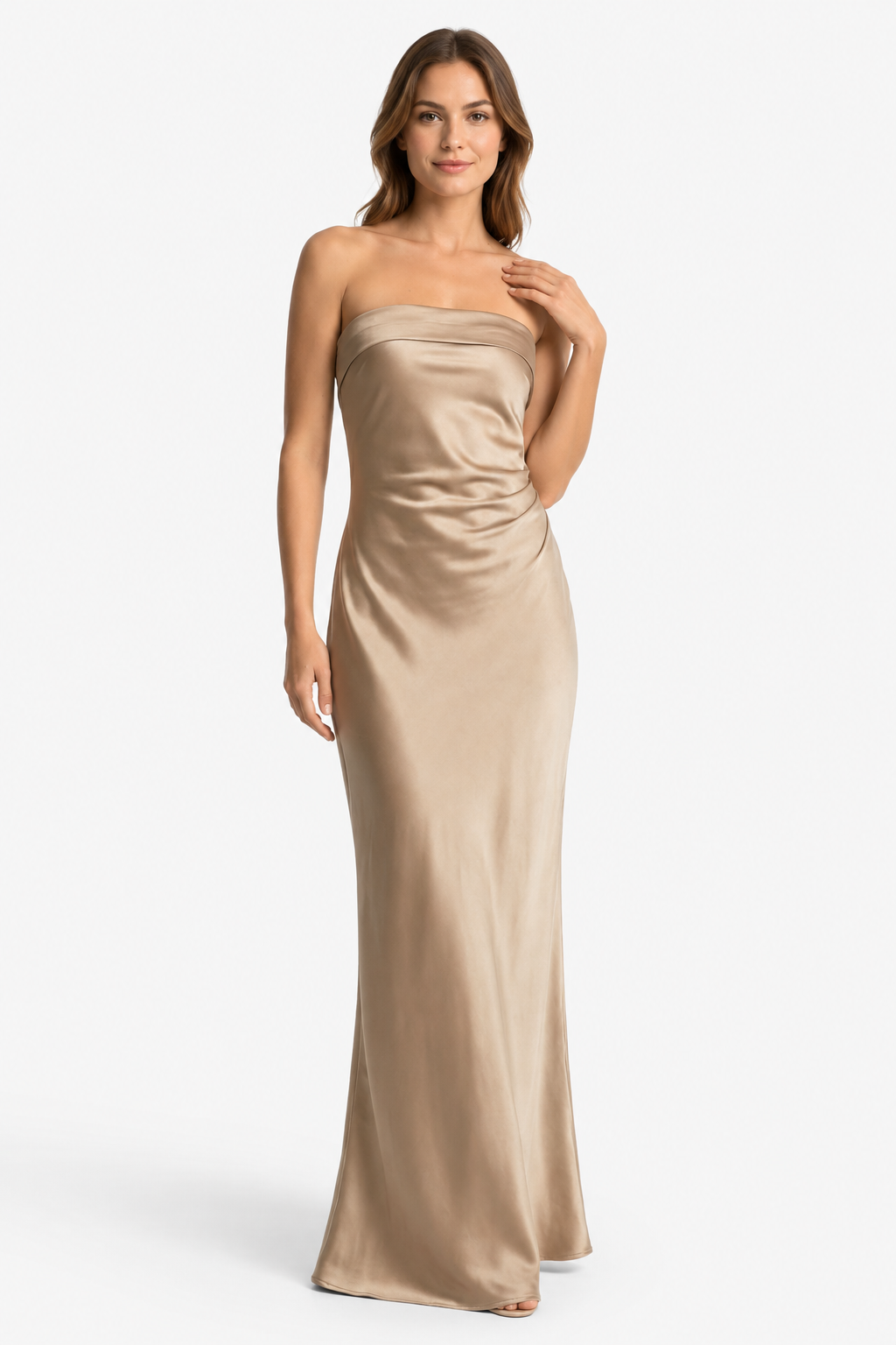 NOMU | Women's Strapless Satin Maxi Dress – Elegant Minimalist Evening Gown