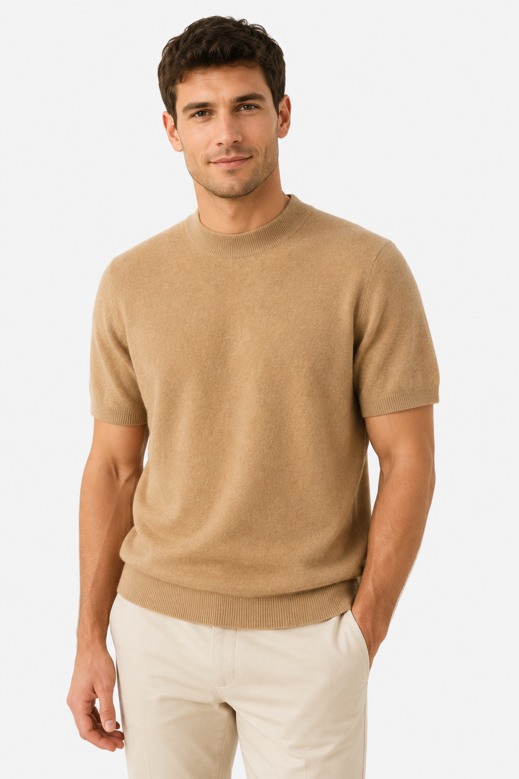 NOMU | Men's Knit Mock Neck Shirt – Minimalist Short Sleeve Design