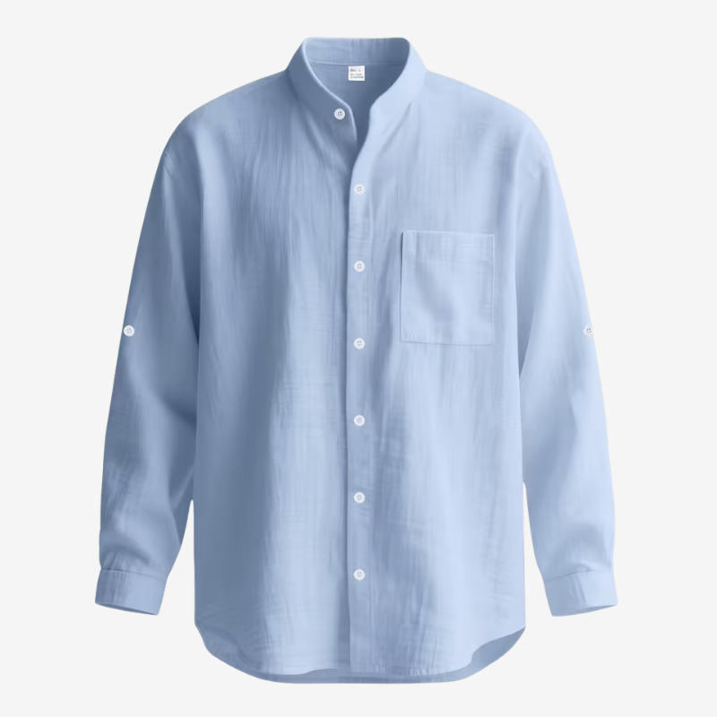 NOMU | Men's Cotton Linen Shirt – Long Sleeve Mandarin Collar Design