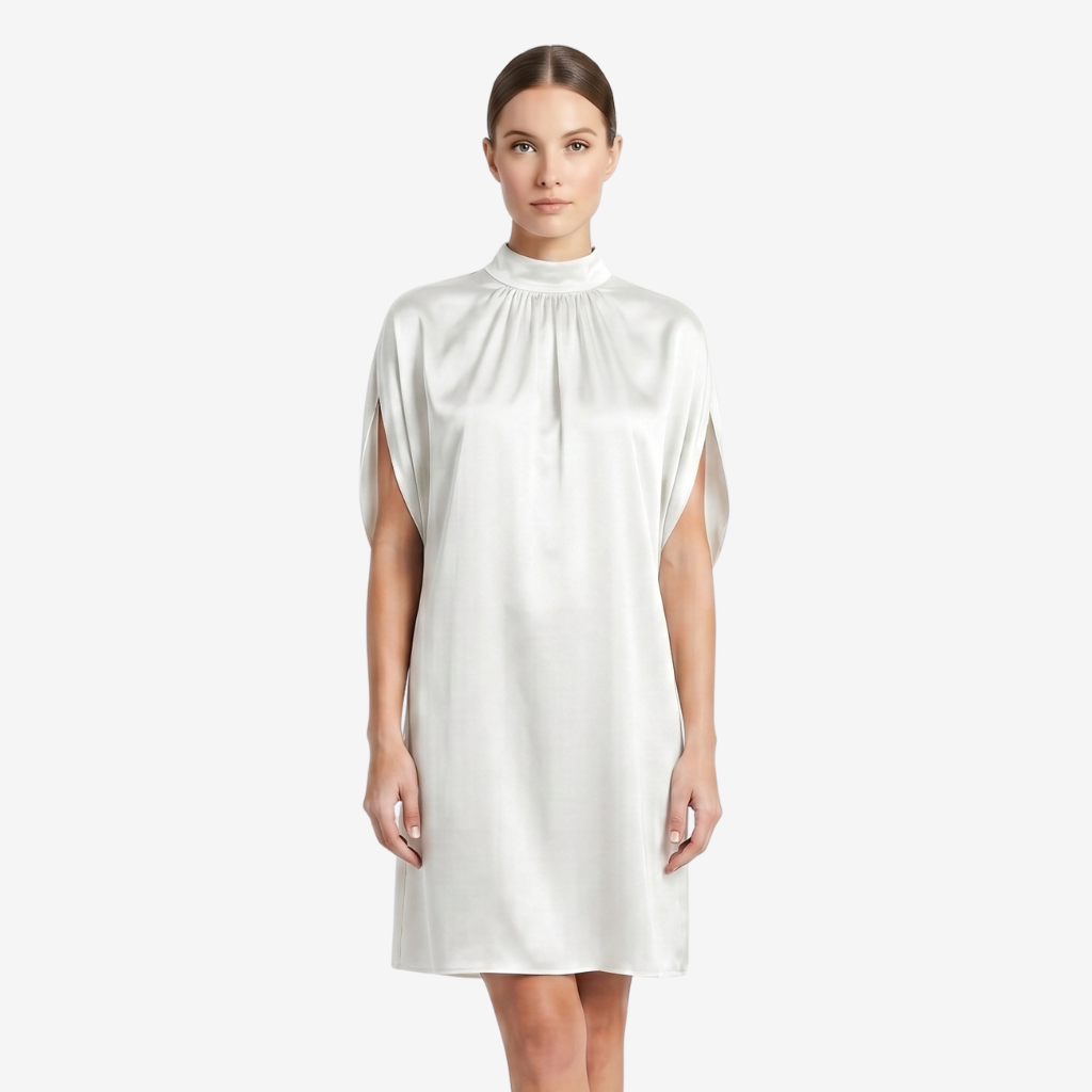 NOMU | Women's Shift Mini Dress – High Neck Cap Sleeve Loose Fit Design