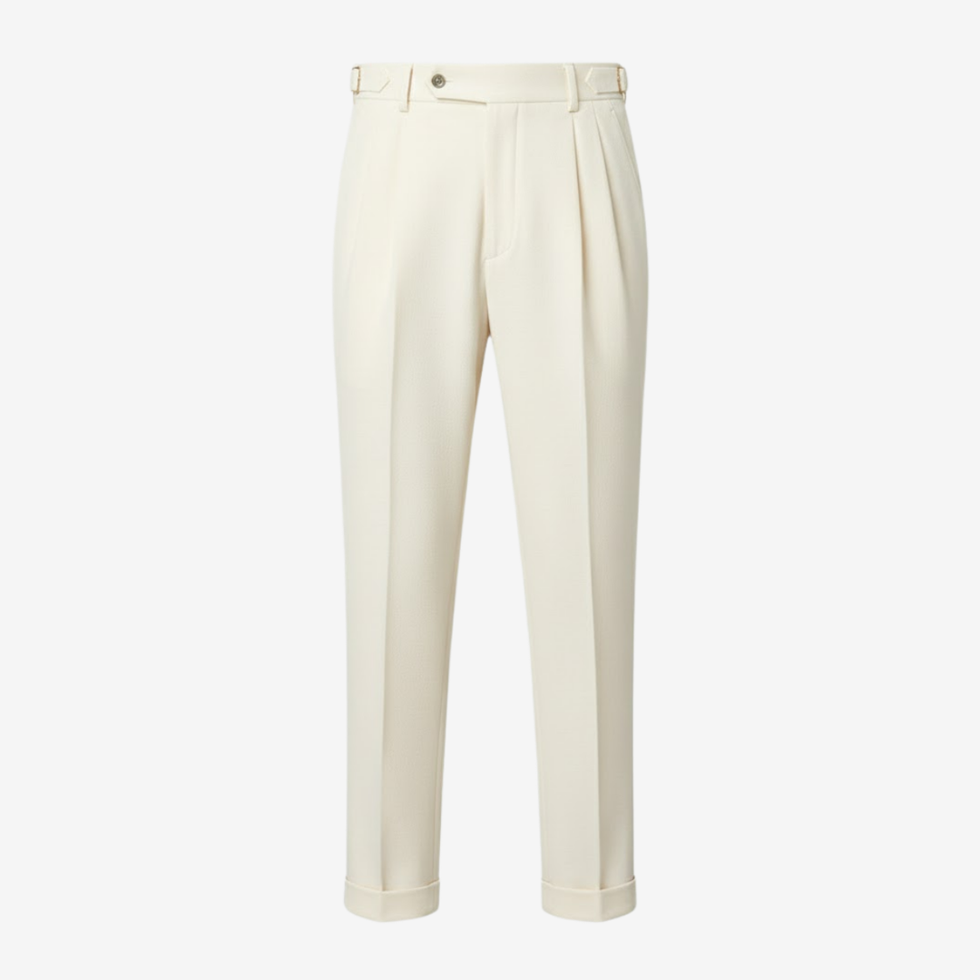 NOMU | Men's Navy Pleated Tapered Dress Trousers – Tailored Formal Pants