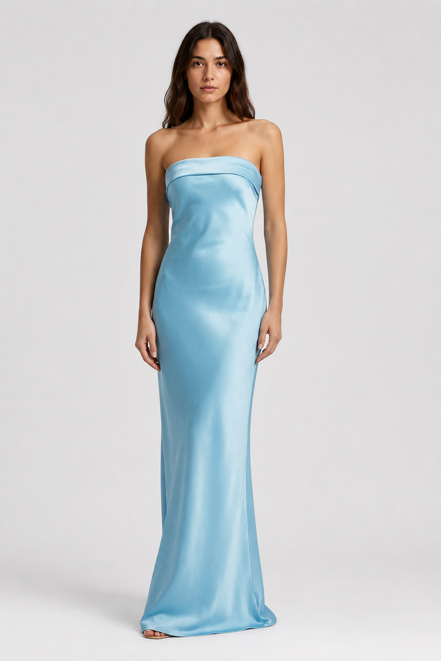 NOMU | Women's Strapless Satin Maxi Dress – Elegant Minimalist Evening Gown