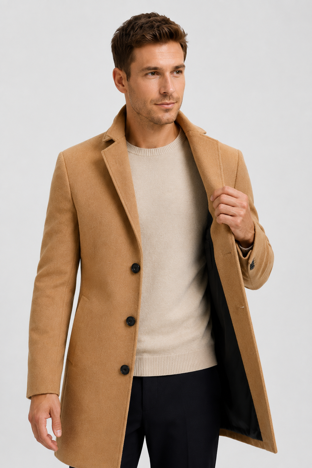 NOMU | Men's Classic Wool Blend Overcoat – Tailored Single-Breasted Coat