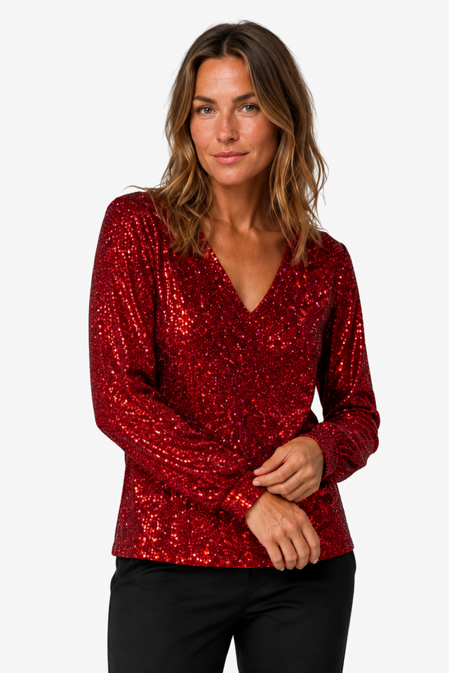 NOMU | Women's Long-Sleeve Sequin Blouse – V-Neck Design for Parties and Weekend Events