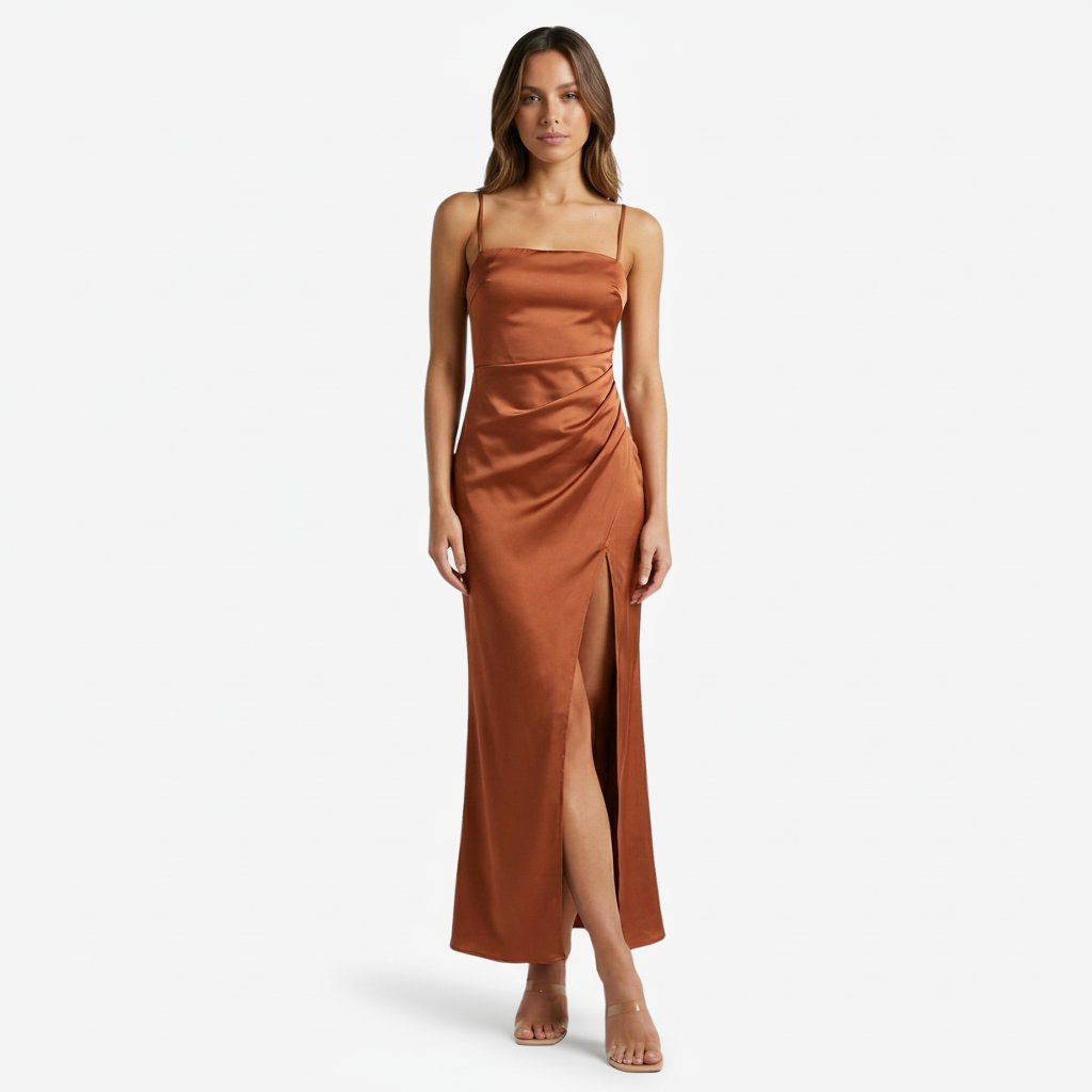 NOMU | Women's Satin Slip Maxi Dress – Elegant Spaghetti Strap Evening Dress