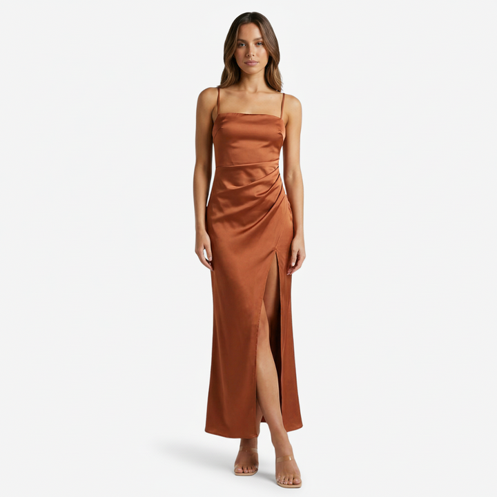NOMU | Women's Satin Slip Maxi Dress – Elegant Spaghetti Strap Evening Dress