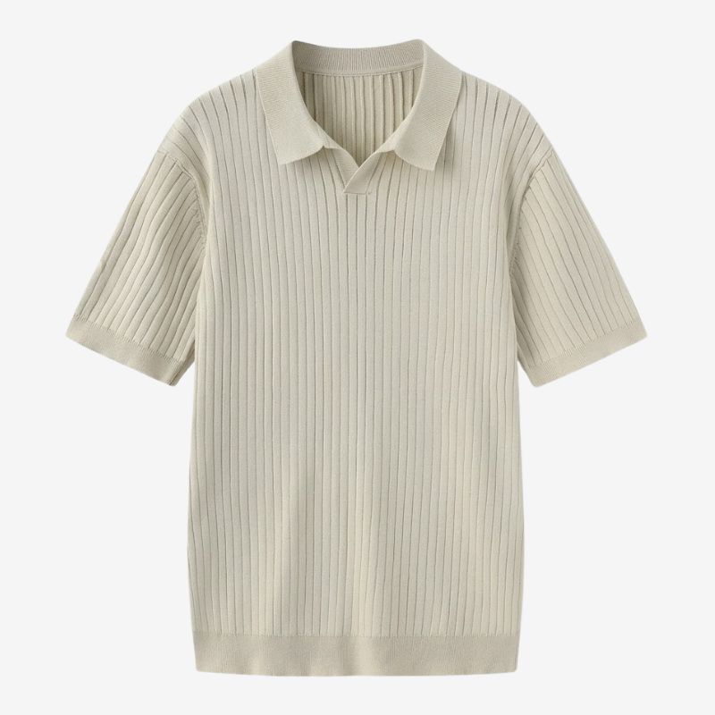 NOMU | Men's Ribbed Knit Polo Shirt – Minimalist Smart Casual Short Sleeve Top