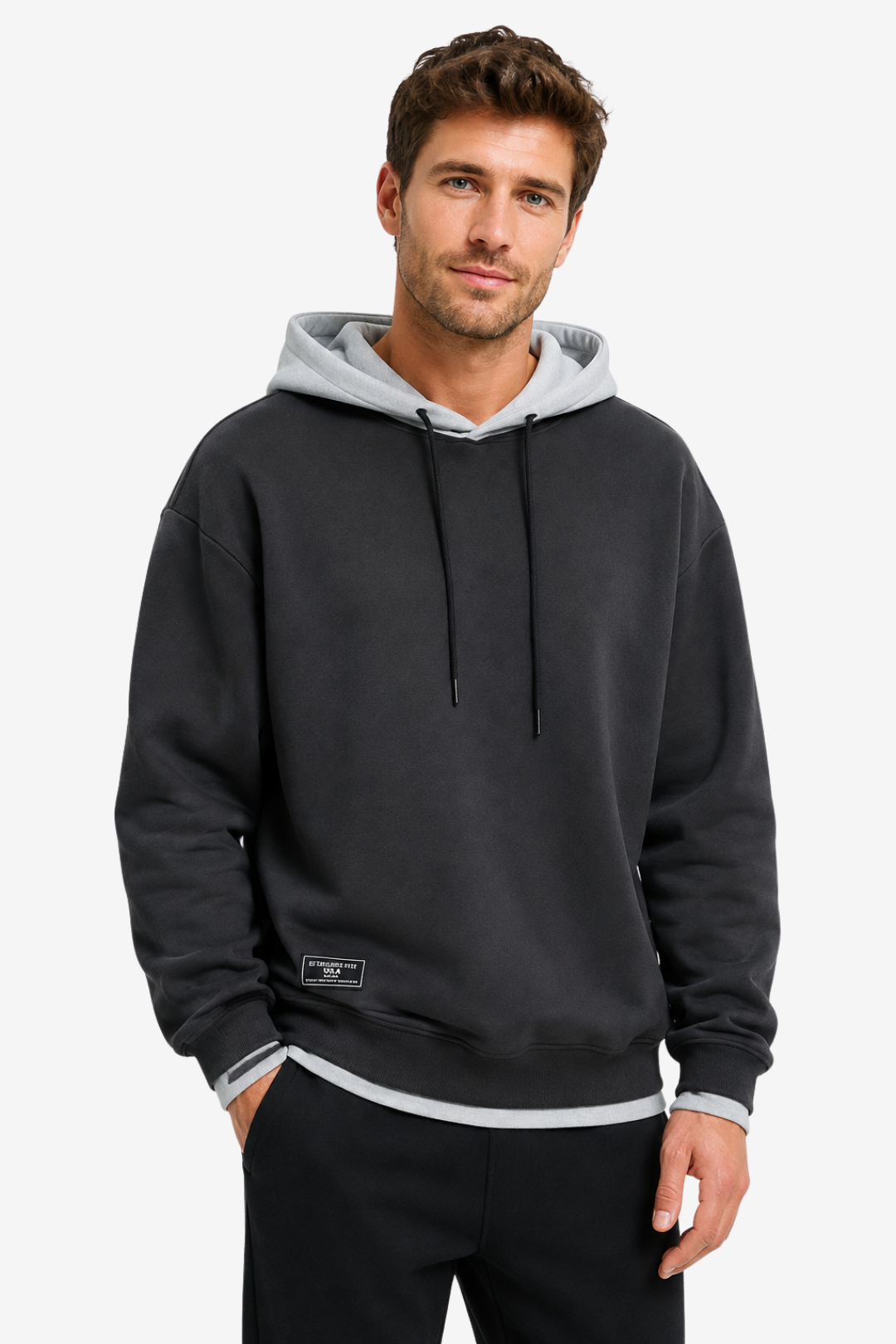 NOMU | Men's Layered Hoodie – Contrast Hood Relaxed Pullover Design