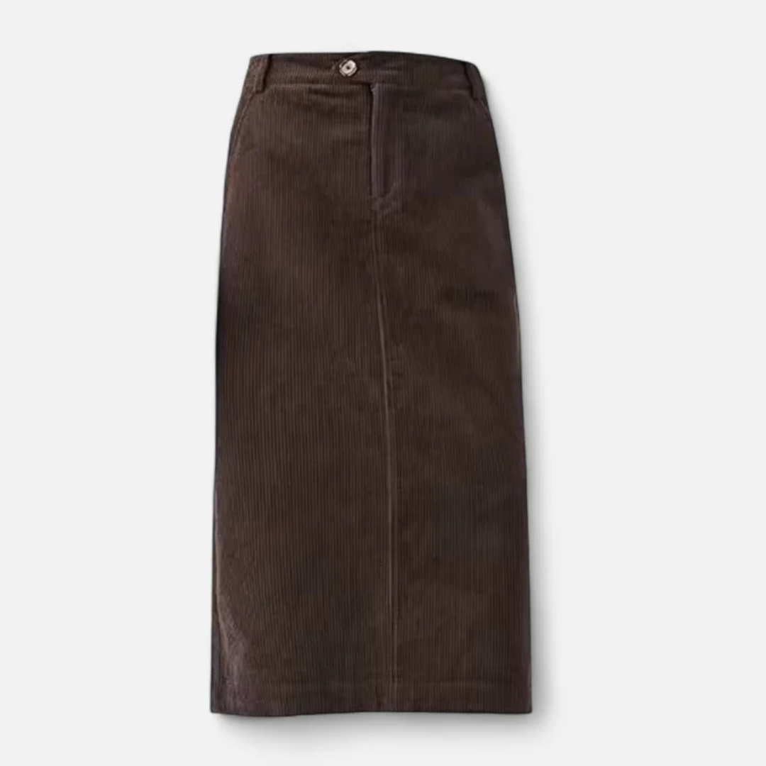 NOMU | Women's Corduroy Midi Skirt – High Waisted Straight Pencil Skirt