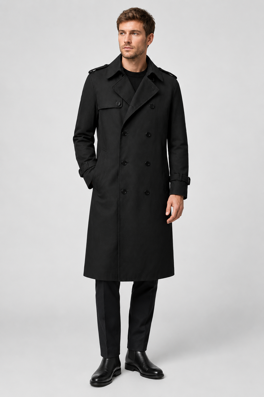 NOMU | Men's Classic Double-Breasted Trench Coat – Timeless Tailored Outerwear
