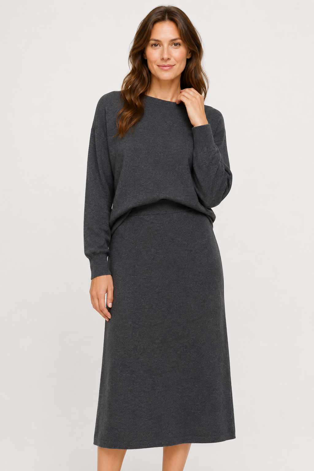 NOMU | Women's Knit A-Line Midi Skirt – Soft Minimalist Sweater Skirt