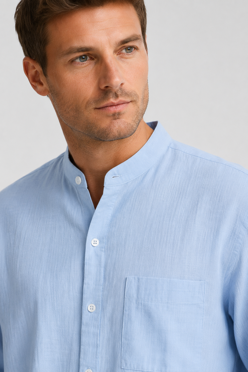 NOMU | Men's Cotton Linen Shirt – Long Sleeve Mandarin Collar Design
