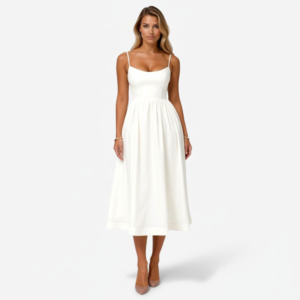 NOMU | Women's Sleeveless Midi Dress – Spaghetti Strap Flowy A-Line Design