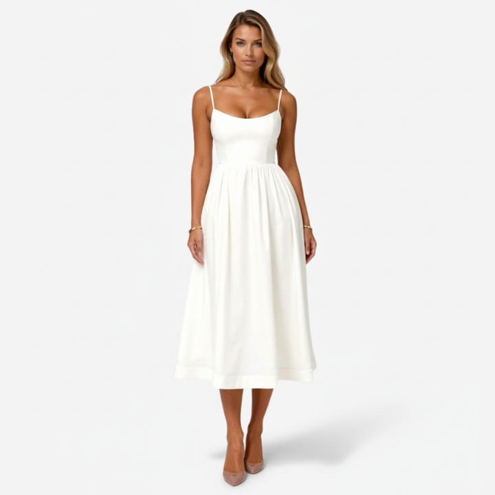 NOMU | Women's Sleeveless Midi Dress – Spaghetti Strap Flowy A-Line Design