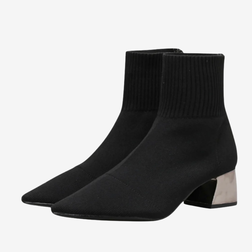 NOMU | Women's Pointed-Toe Sock Ankle Boots – Modern Knit Block Heel Boots