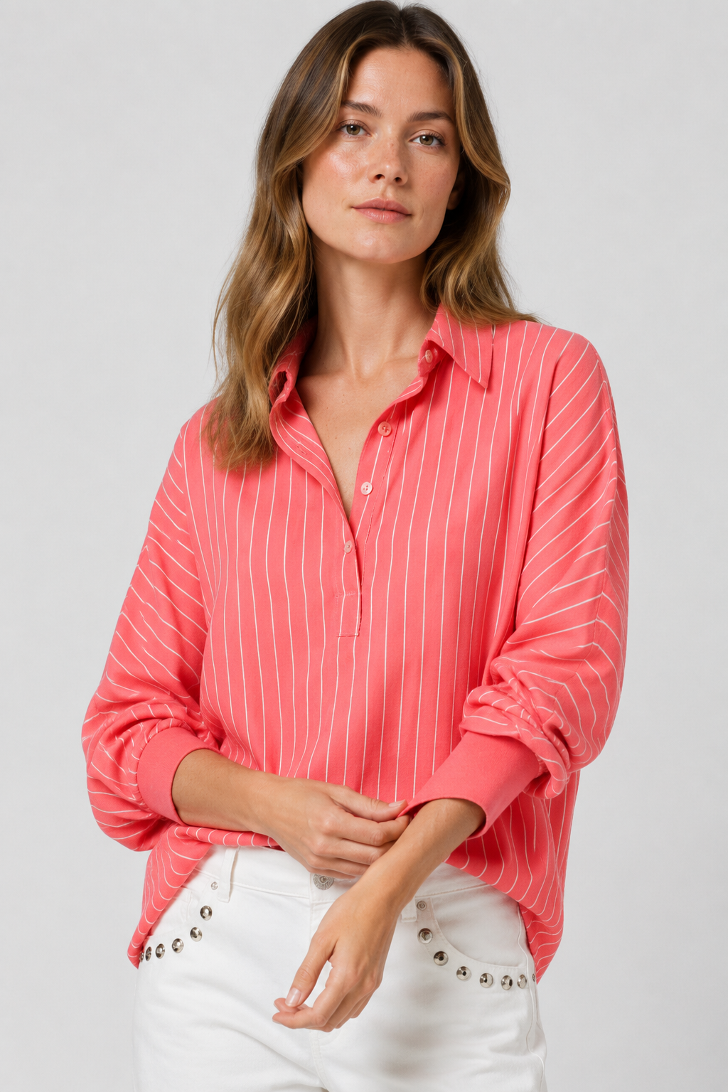 NOMU | Women’s Striped Long Sleeve Button Blouse