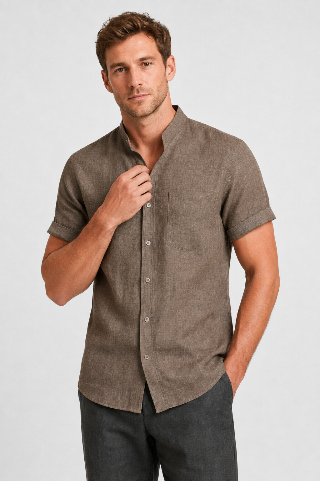 NOMU | Men’s Short Sleeve Mandarin Collar Shirt