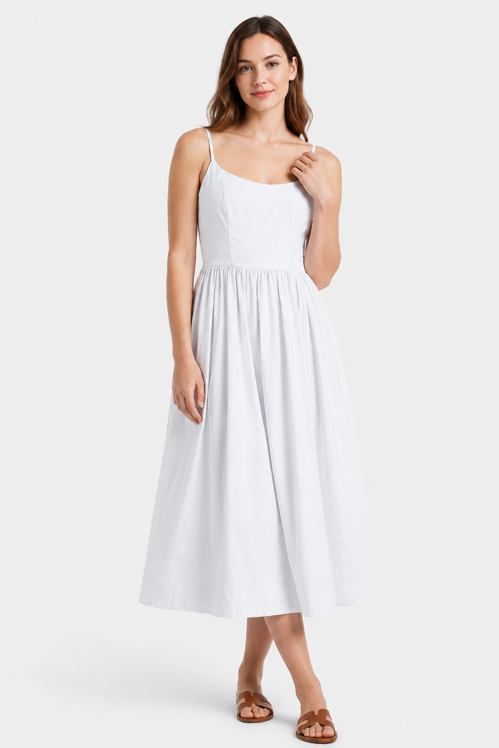 NOMU | Women's Sleeveless Square Neck Midi Dress – Elegant A-Line Casual Party Dress