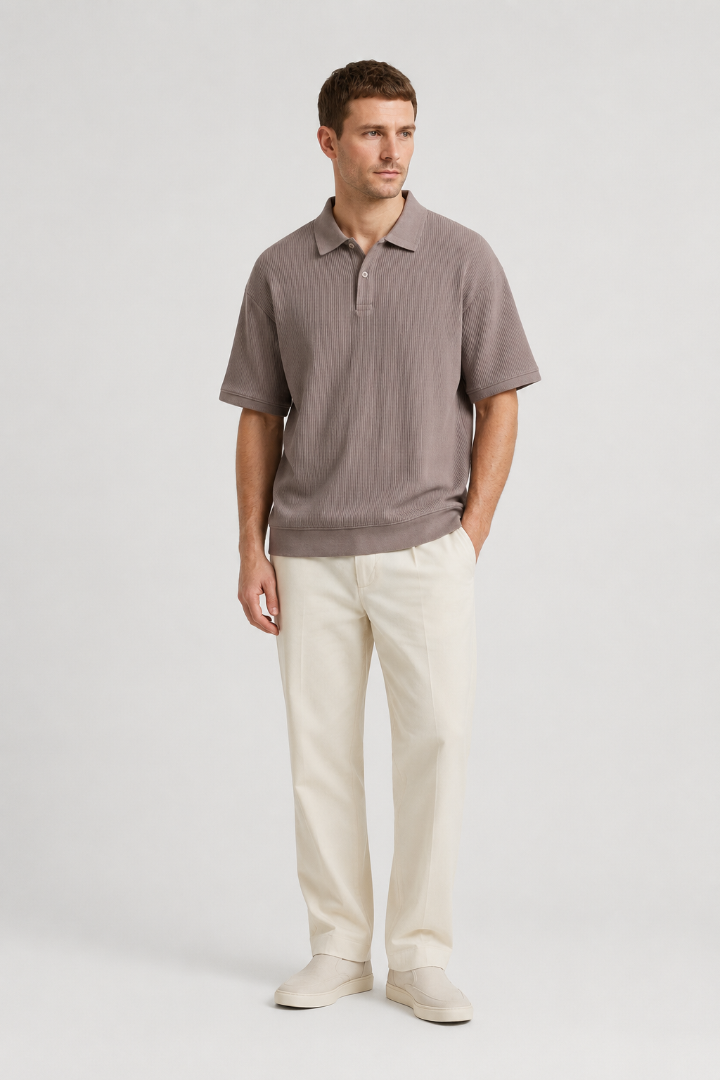 NOMU | Men's Ribbed Knit Polo Shirt – Casual Relaxed Fit Short Sleeve Top