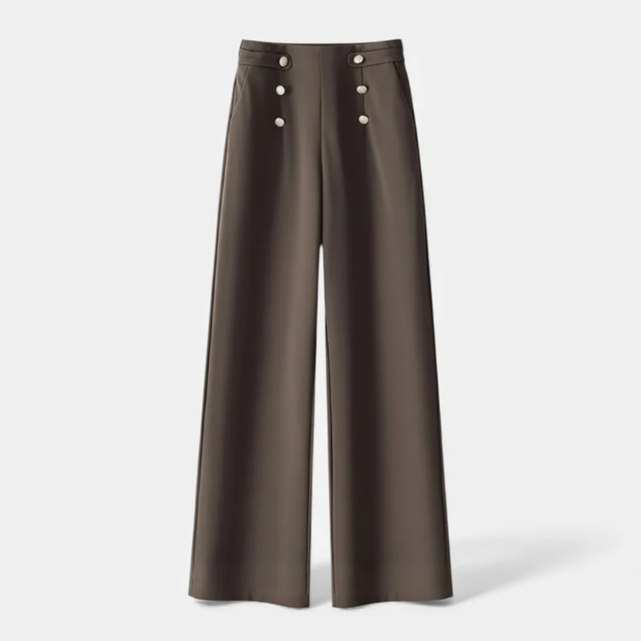 NOMU | Women's High-Waisted Wide Leg Trousers – Elegant Button Detail Palazzo Pants