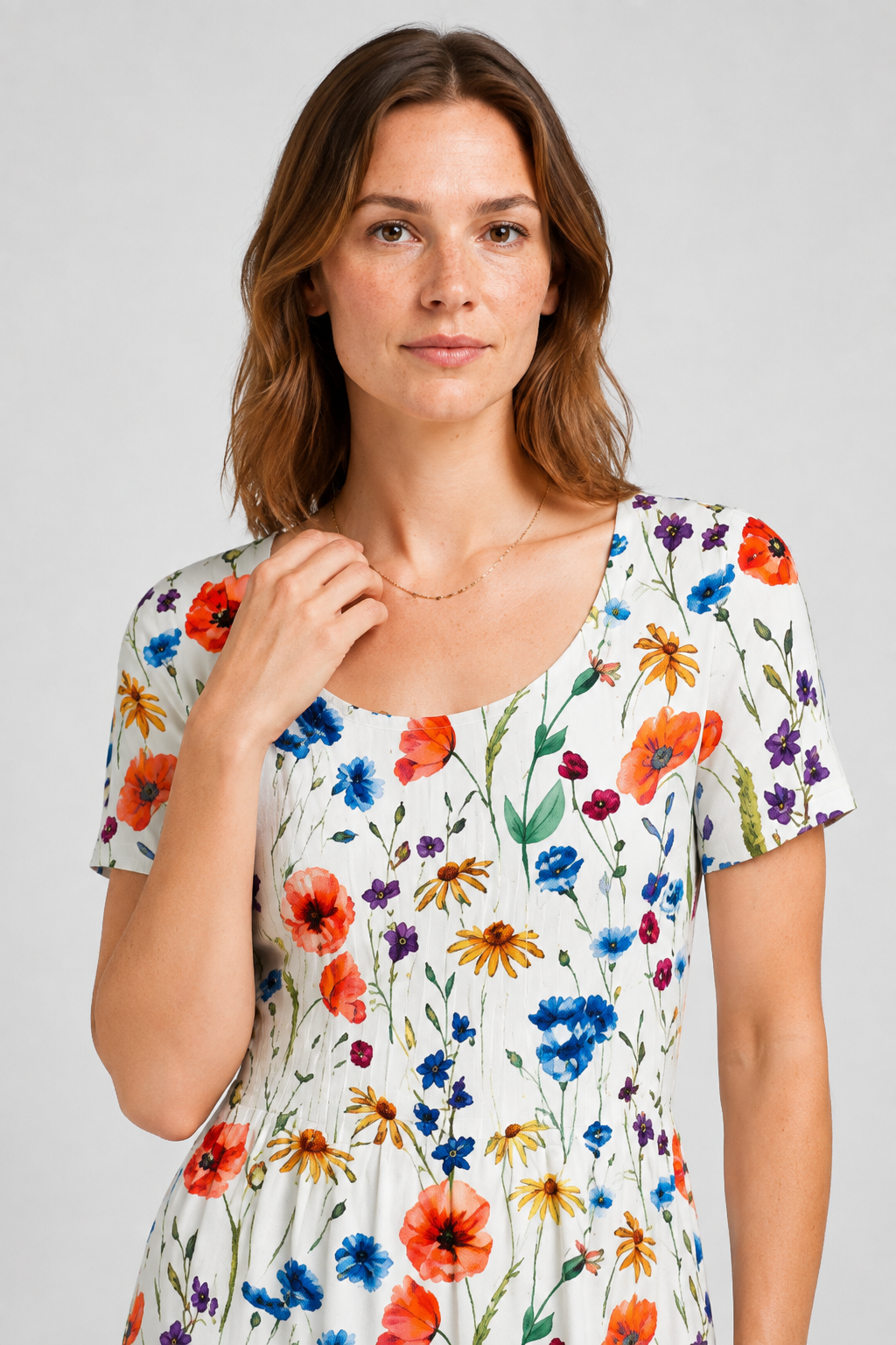 NOMU | Women's Floral Print Midi Dress – Short Sleeve Relaxed Fit