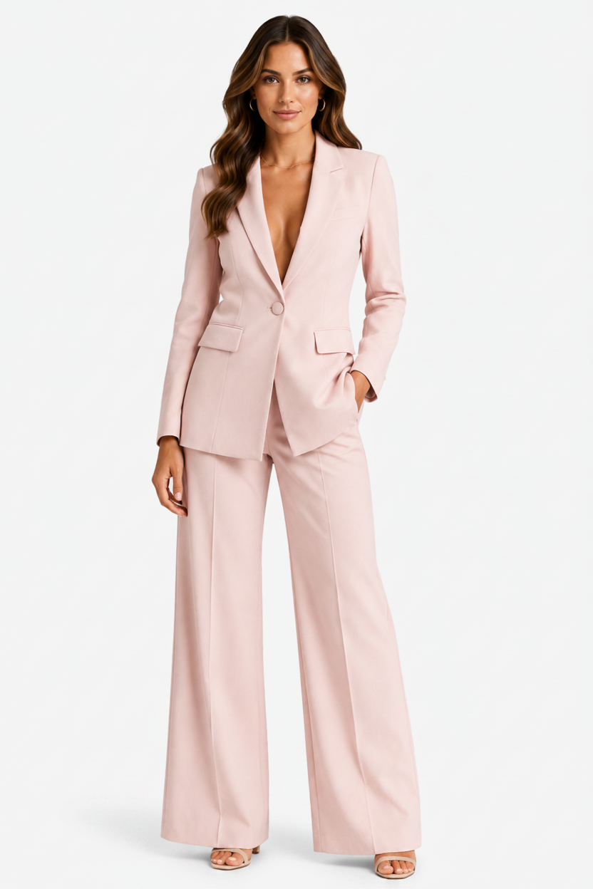 NOMU | Women's Two Piece Suit Set – Single Button Blazer Wide Leg Trousers Design