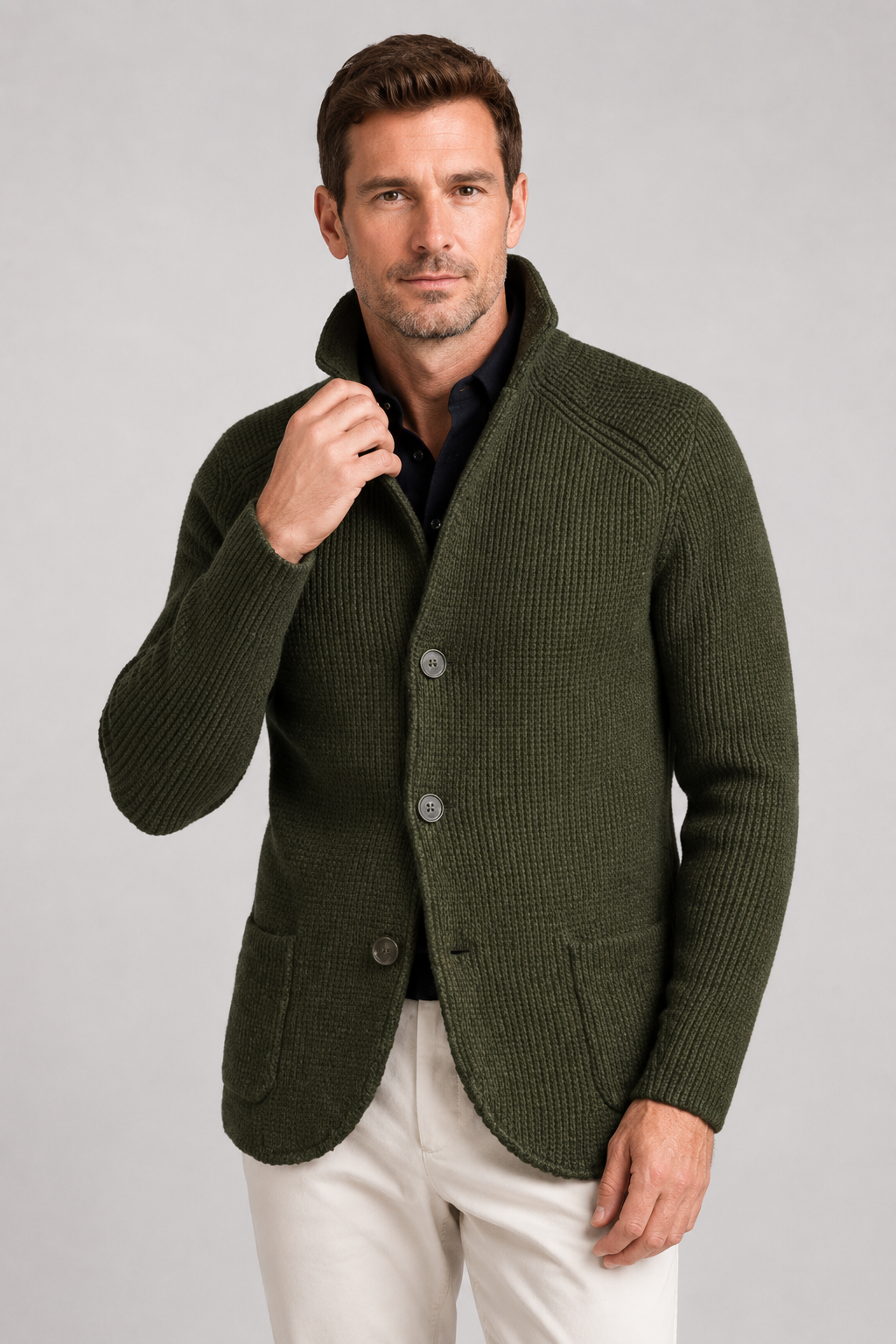 NOMU | Men's Textured Knit Blazer Cardigan – Smart Casual Button-Up Sweater Jacket
