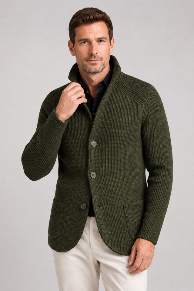 NOMU | Men's Textured Knit Blazer Cardigan – Smart Casual Button-Up Sweater Jacket
