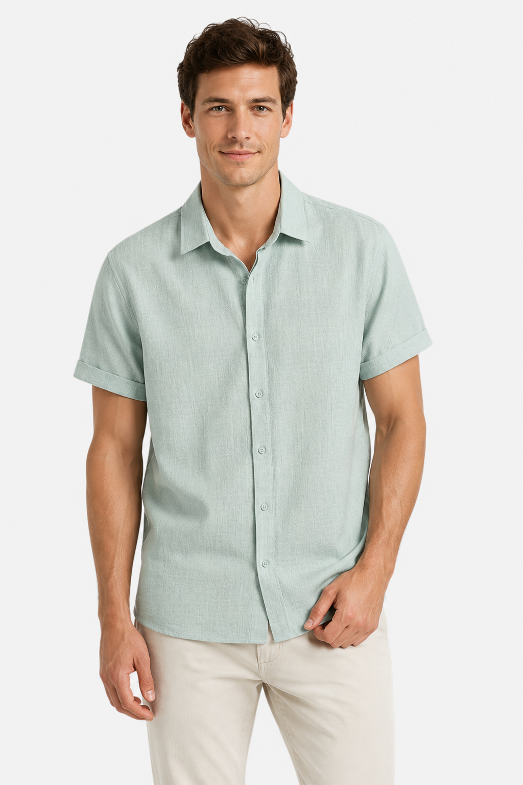 NOMU | Men's Linen Blend Shirt – Short Sleeve Casual Button Design
