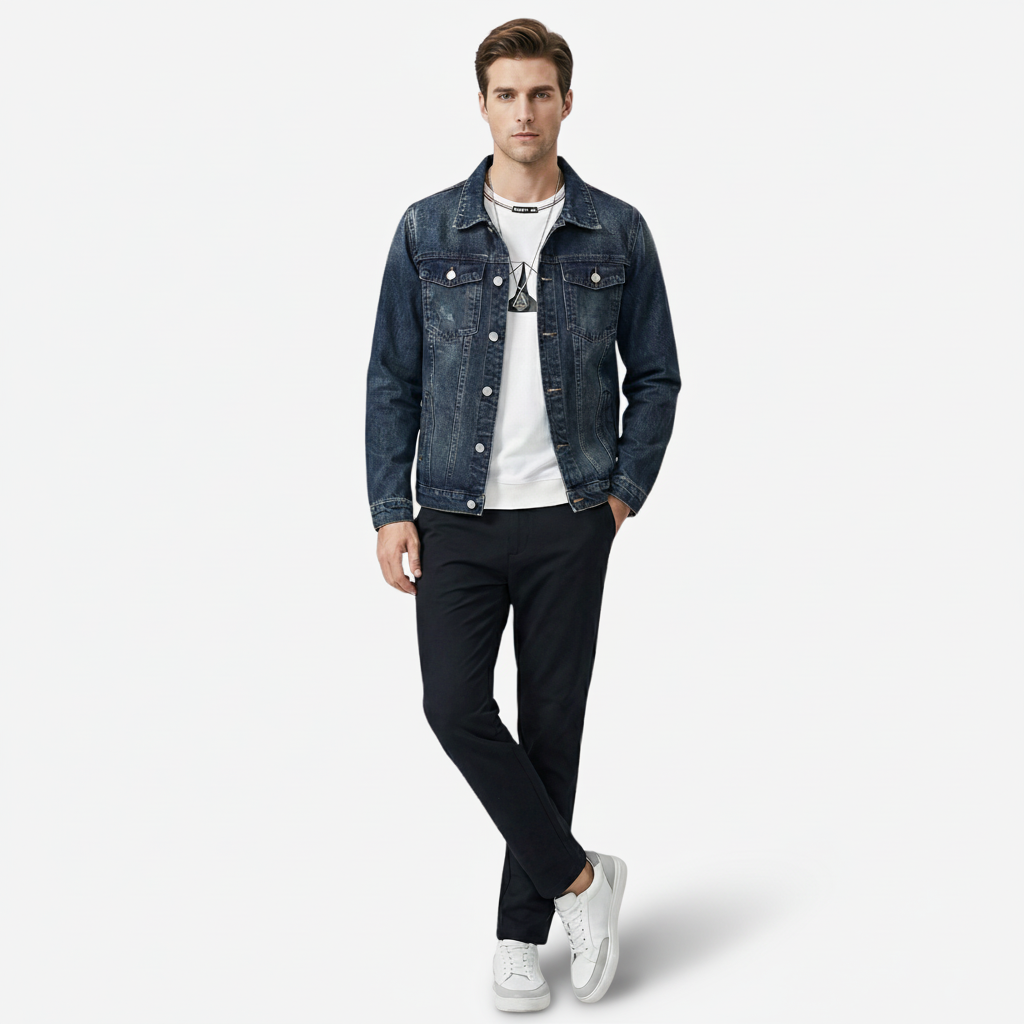 NOMU | Men's Classic Denim Jacket – Casual Vintage Wash Trucker Outerwear