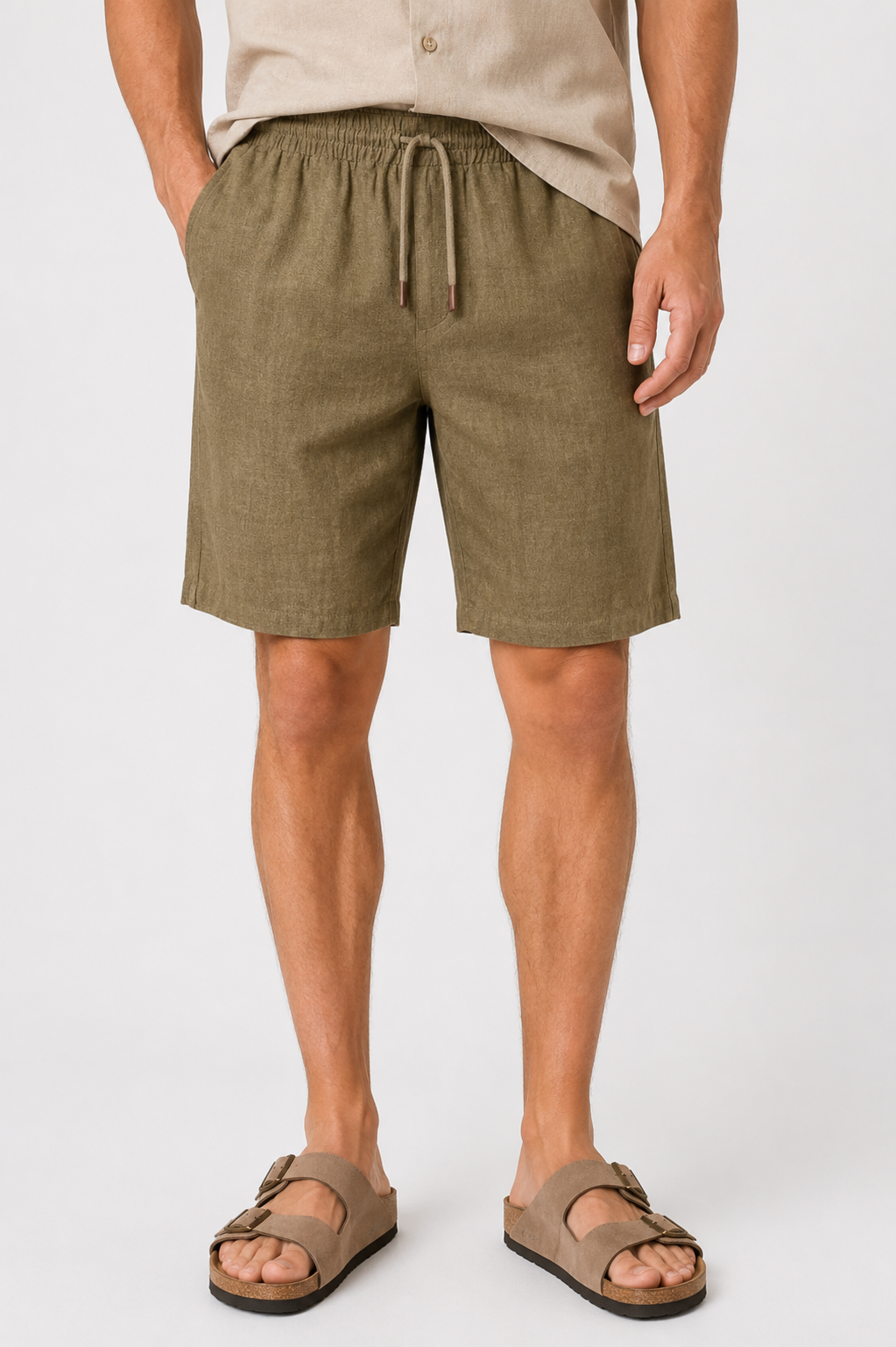 NOMU | Men's Linen Blend Shorts – Drawstring Elastic Waist Casual Design