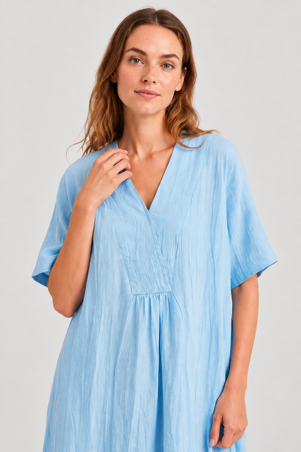 NOMU | Women's Casual Linen Dress – V-Neck Short Sleeve Loose Fit