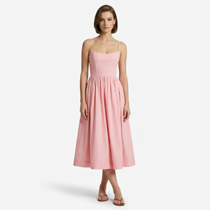 NOMU | Women's Sleeveless Square Neck Midi Dress – Elegant A-Line Casual Party Dress